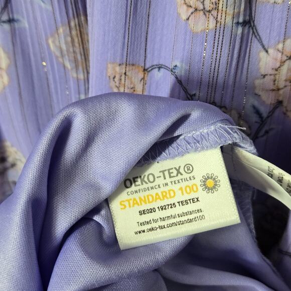 LC Lauren Conrad Flutter Sleeve Faux Wrap Bodice Dress 1X Purple Green Floral - Picture 12 of 16